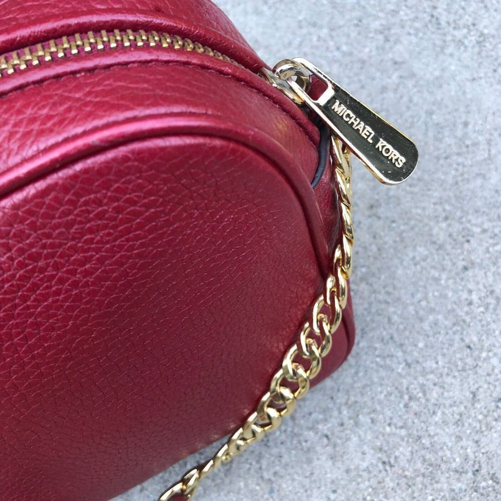 MICHAEL KORS Fulton Purse Women's Red Pebbled Leather Crossbody Shoulder Bag Zip - Picture 6 of 11